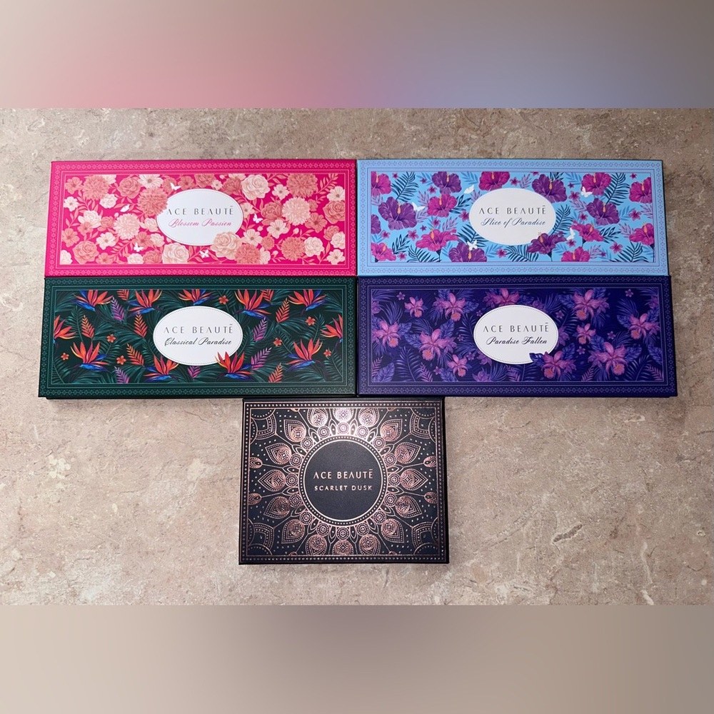 ⛔️SOLD⛔️ Ace Beaute Cosmetics Lot of 5 Eyeshadow Palettes BNIB Paradise Scarlet